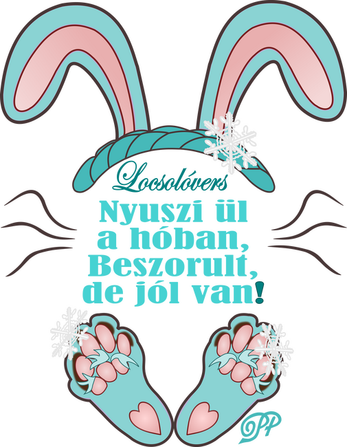 Locsolóvers Nyuszi ül a hóban