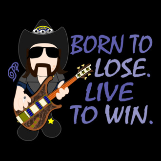 Lemmy a Győztes lila felirattal